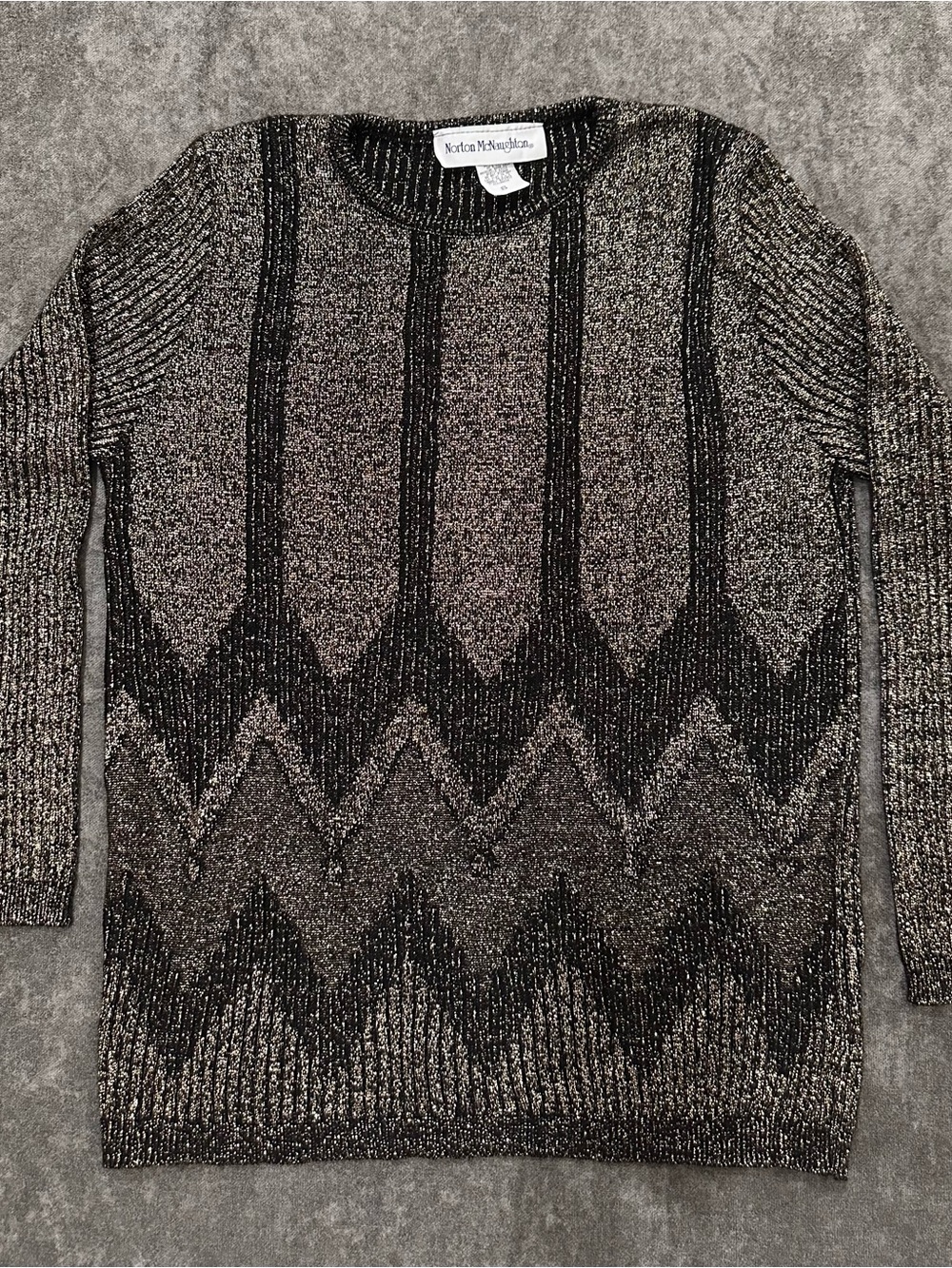 Norton McNaughton Black & Silver Chevron Crewneck Sweater